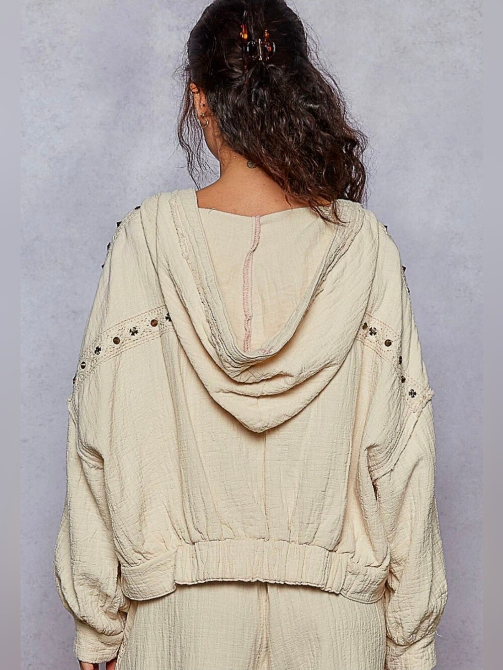 NEW!! 2 PC Set POL Studded Cream Boho Textured Two-Piece Set, Sz Large, NWT - Picture 5 of 8